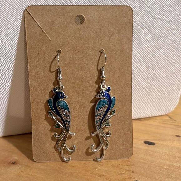 Vintage peacock drop earrings - Picture 2 of 2